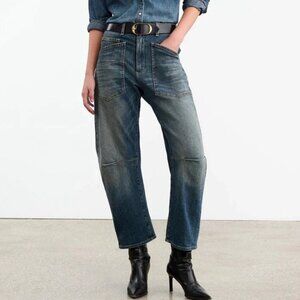 Nili Lotan Shon Denim Cropped Jean Pant Barrel Leg Hi Waist 24 Classic Wash